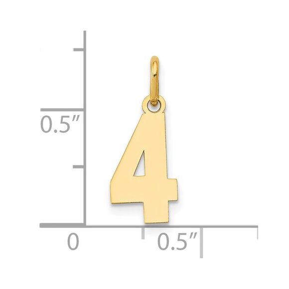 14k Yellow Gold, Athletic Collection, Small Polished Number 4 Pendant - Picture 4 of 5